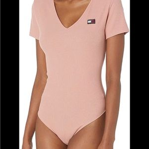 Tommy Jeans Womens Ribbed V Neck Bodysuit Pink XL